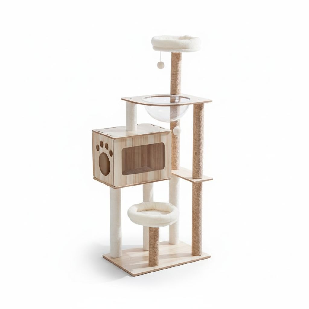 After — lifestyle image of cat tree in a natural setting